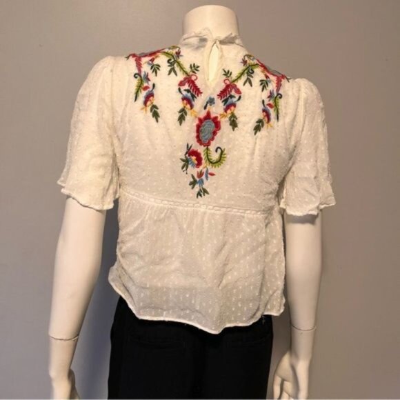 Zara Flowy Floral Embroidered White Blouse Size XS - Picture 3 of 7